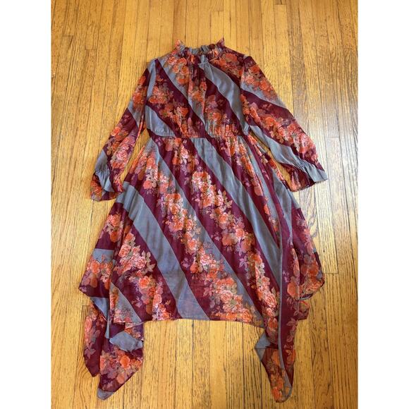 Soft Surroundings Dress Womens Large Floral Long Sleeve Asymmetrical Hem Midi - Picture 3 of 9